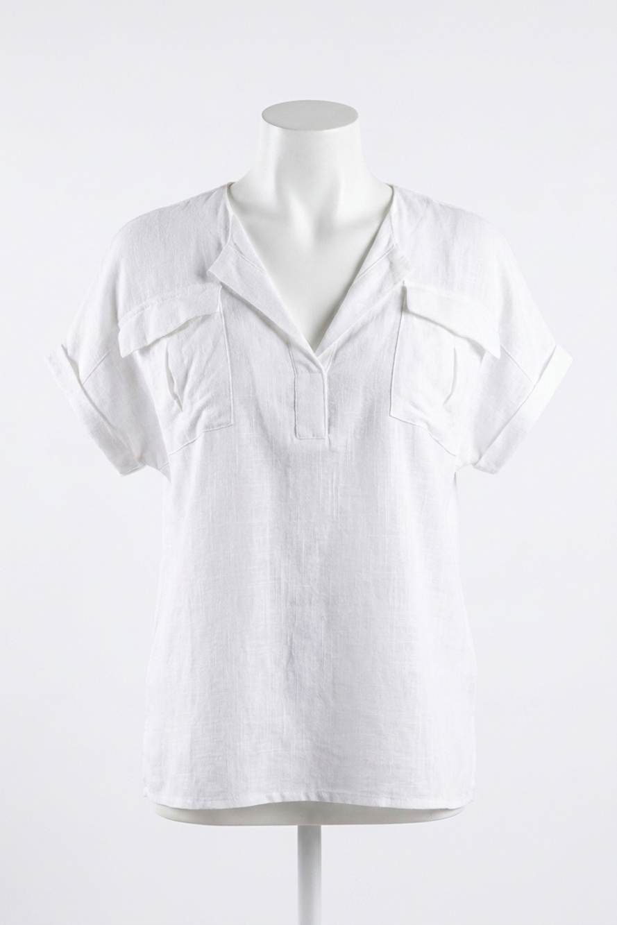 NEW PAPARAZZI linen blend solid pull-over blouse in white
